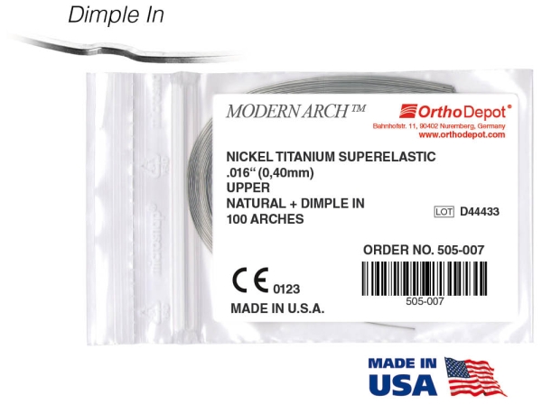 Nickel titianium superelastic (SE), Natural Form, RECTANGULAR, Dimple In (Modern Arch™)
